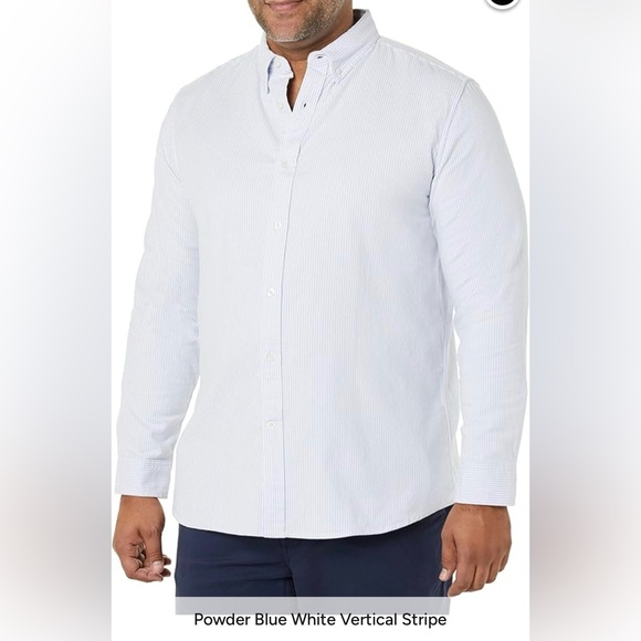 Amazon Essentials Men's Slim-Fit Long-Sleeve Stretch Oxford Shirt White/Blue 4XL - Picture 4 of 5